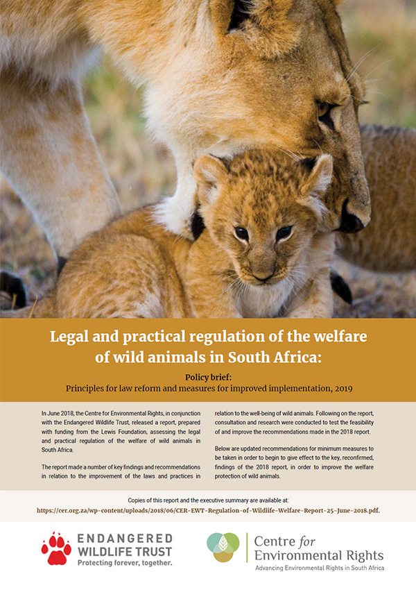 Legal and practical regulation of the welfare  of wild animals in South Africa